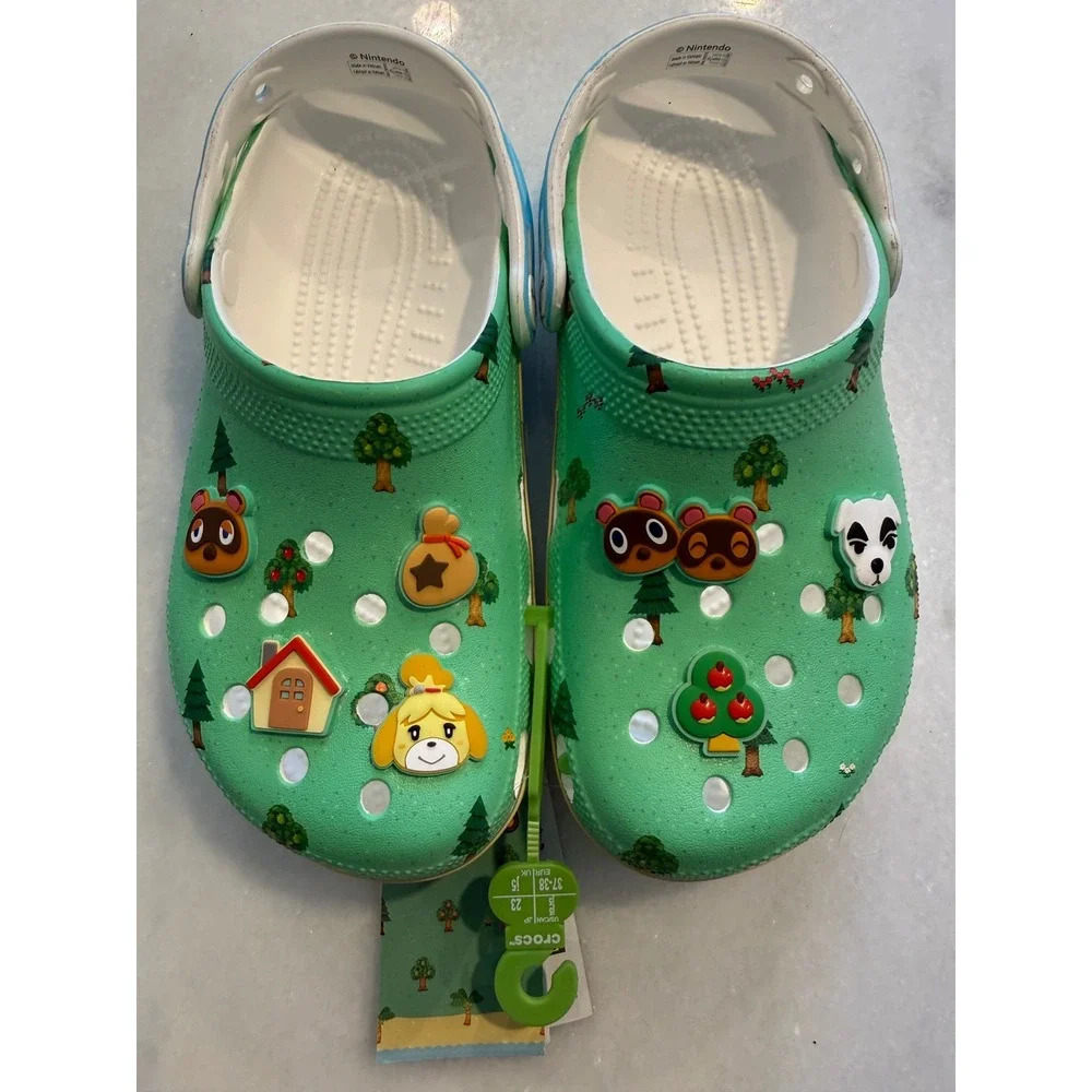Crocs Animal Crossing Clog Kids J5 Green Nintendo New Horizons Jibbitz 210113